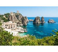 Leyiyi 10x6.5ft Sicily Island Landscape Backdrop Springtime Italian Small Town Mediterranean Beach Rock Mountain Waterside Photography Background European Travel Photo Studio Prop Vinyl Wallpaper