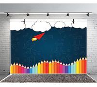 Leyiyi 10x6.5ft Welcome Back to School Photography Backgroud Old Classroom Chalk Board Blackboard Color Pens Back Season Grunge Gaffiti Paper Plane Backdrop Students Photo Portrait Vinyl Studio Prop