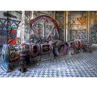 Leyiyi 10x8ft Abandoned Factory Backdrop Grunge Graffiti Wall Vintage Oilpainting Passage Heavy Metal Industry Machine Photography Background Cowboy Western Party Photo Portrait Vinyl Studio Prop
