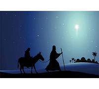 Leyiyi 5x3ft Merry Christmas Photography Background Joseph Shepherd Barn Village Santa Marria Donkey Cold Winter Night Twinkle Star Backdrop Baptism Happy New Year Photo Portrait Vinyl Studio Prop