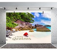 Leyiyi 5x3ft Photography Backgroud Merry Christmas Backdrop Xmas Santa Claus Cap Tropical Bush Seaside Rock Sand Beach Sunglasses Hawaiian Luau Happy New Year Holiday Photo Portrait Vinyl Studio Prop