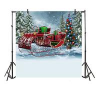 Leyiyi 5x7ft Photography Backdrop Merry Christmas Background Snowing Forest Happy New Year Snowflakes Sleigh Jingle Bells Gifts Santa Claus Ribbon Wallpaper Photo Portrait Vinyl Video Studio Prop