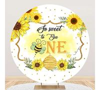 Leyiyi 6.5x6.5ft So Sweet to Bee One Party Round Backdrop for First Bee-Day Bee 1st Birthday Party Decorations Honeycomb Sunflower Circle Background Bumblebee Honey Bees First Party Photoshoot Props