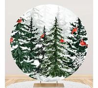 Leyiyi 6.5x6.5ft Winter Scene Round Backdrop Cover Christmas White Wonderland Forest Snowflakes Photography Background Bokeh White Snow Forest Christmas Party Holiday Photo Backdrop Photo Studio Props
