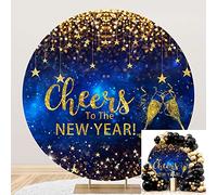 Leyiyi 6x6ft Cheers to The New Year Round Backdrop Cover Blue Starry Sky Happy New Year Circle Backdrop Cover Kiss Me at Midnight Backdrop Galaxy Champagne Glitter New Year Party Photo Background