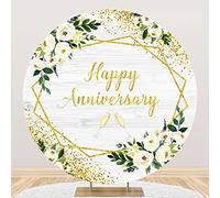 Leyiyi 7.5x7.5ft Happy Anniversary Round Backdrop Cover White Floral Glitter Gold Spots Champagne Cheers to Wedding Anniversary Photography Background Bridal Shower Miss to Mrs Photo Backdrop Banner