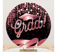 Leyiyi 7.5x7.5ft Pink Congrats Grad Round Backdrop Cover Pink Bachelor Cap Ribbon Glitter Bokeh Photography Backdrops for Class Graduation Prom Party Grad Congrats Party Photo Background Decoration
