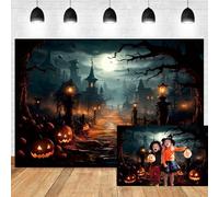 Leyiyi 7x5ft Halloween Backdrop Scary Night Horror Moon Pumpkin Lantern Photography Background Terrible Castle Dead Tree Branch Halloween Eve Party Banner Decorations Photo Studio Props