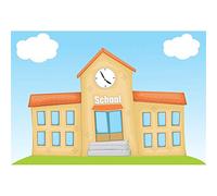 Leyiyi 7x5ft Polyester Backdrop Cartoon School Blue Sky White Clouds Alarm Clock Photography Background Personal Portraits Studio Props