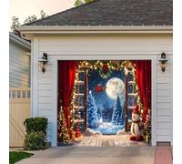 Leyiyi 7x8ft Christmas Garage Door Decorations Banner Red Window Curtain Rustic Wood Window Santa Claus with Gifts Forest Wonderland Garage Door Banner Backdrop for Christmas Shop Xmas Party Decor