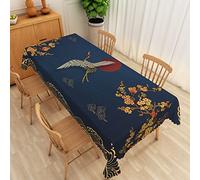 Leyiyi Japanese Crane Tablecloths Cherry Blossom Asian Oriental Heron Bird Floral Branch Cloud Table Cloth Asian Chinese Style Table Cover for Kitchen Dining Room Indoor Outdoor Home Decor 52x70inch