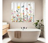 Leyiyi Short Shower Curtain, Colorful Wildflower Garden Flower Grass Butterfly Bath Curtain Sets for Shower Window, Walk in Tub Machine Washable 72x48 Inch