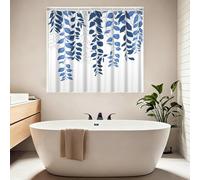 Leyiyi Waterproof Shower Window Curtain for Privacy, Blue Eucalyptus Leaves Vine Small Short Shower Curtain with Hooks, Plants Leaf Sage Mini Bathroom Window Curtain 30x36 Inch