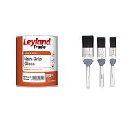 Leyland Trade Non Drip Gloss Paint - Brillaint White 750ml & Harris 102021010 Seriously Good Woodwork Gloss No-Loss Paint Brushes, 3 Brush Pack, 1", 1.5", 2"