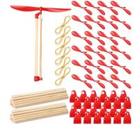 Leyndo 24 Set Helicopter Kit 6" Plastic Propeller for Stem Activities Propeller Blades with Rubber Band Wood Sticks for Airplanes and Helicopters from School and Research Institution (Red)