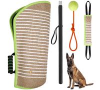 Leyndo 4 Pcs Dog Training Set Include Dog Sleeve Pillow Tug Toy Training Stick and Rubber Ball Professional Equipment for Biting Interactive Fetch Puppy (Yellow)