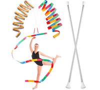 Leyndo 4 Pieces Twirling and Marching Christmas Baton - Standard Stainless Steel Mini Shaft Rod with Rubberized Tips - Complete with Dance Ribbon Streamer (White, 24 Inch)