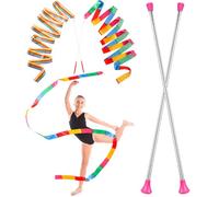 Leyndo 4 Pieces Twirling and Marching Christmas Baton - Standard Stainless Steel Mini Shaft Rod with Rubberized Tips - Complete with Dance Ribbon Streamer (Pink,26 Inch)
