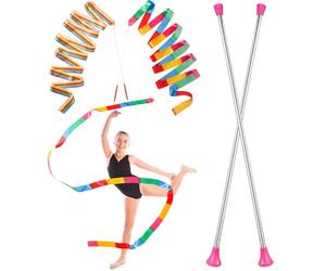 Leyndo 4 Pieces Twirling and Marching Christmas Baton - Standard Stainless Steel Mini Shaft Rod with Rubberized Tips - Complete with Dance Ribbon Streamer (Pink,26 Inch)