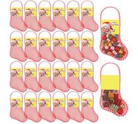 Leyndo 48 Pcs Long Mesh Christmas Stockings Bulk 24 12 Inches Christmas Stockings with 24 Santa Header Card Candy Cane Xmas Stocking for Event Gift Stuffing Family Holiday Party (Yellow)