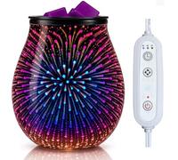 Leyoue 3D Glass Fireworks Electric Wax Melt Warmer with PTC Heating Plate 7 Colors LED Changing Light Wax Burner Melter Fragrance Warmer for Home (Timing Switch)
