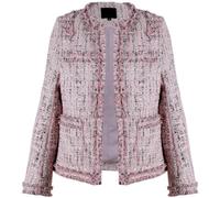 Leyoutx Women's Collarless Plaid Tweed Blazer Elegant Open Front Fringed Casual Business Glitter Jacket, Pink, S