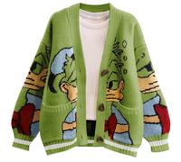 Leyoutx Womens Cute Embroidery Cartoon Duck Cable Knit Cardigans Sweater Button Down Slouchy Wool Blend Coat, Matcha Color, Small