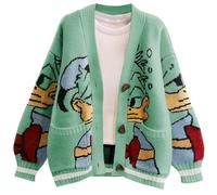 Leyoutx Womens Cute Embroidery Cartoon Duck Cable Knit Cardigans Sweater Button Down Slouchy Wool Blend Coat, Cyan Blue, Small