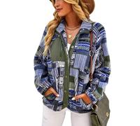 Leyoutx Women's Fall Warm Fleece Aztec Tribal Print Fuzzy Button Down Jacket Lightweight Fluffy Coat, Green, XXL