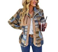 Leyoutx Women's Fall Warm Fleece Aztec Tribal Print Fuzzy Button Down Jacket Lightweight Fluffy Coat, Brown, L