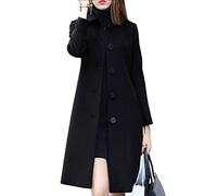Leyoutx Women's Lapel Single Breasted Mid-Long Classic Solid Color Slim Fit Wool Blend Coat, Black, XX-Large