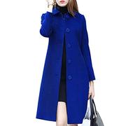 Leyoutx Women's Lapel Single Breasted Mid-Long Classic Solid Color Slim Fit Wool Blend Coat, Blue, XX-Large