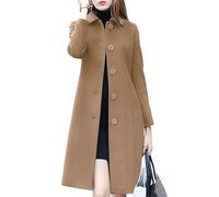 Leyoutx Women's Lapel Single Breasted Mid-Long Classic Solid Color Slim Fit Wool Blend Coat, Dark Camel, Small
