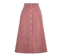 Leyoutx Women's Spring Fall High Waist Corduroy A-Line Slim Button Front Solid Color Midi Skirts, Pink, L