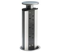 Leyton Lighting Pop-up socket power supply port 3 x UK plug sockets & 2 x USB (silver)