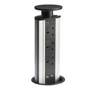 Leyton Lighting POW-2B 'Powerport' Pop-Up Socket and USB Charger, Includes 3 x UK Plug Sockets and 2 x USB sockets - New Black Modern Top Finish