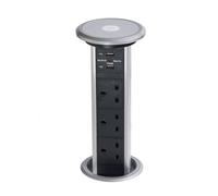 Leyton Lighting POW-5M Motorised Pop-up Socket Power Port & USB Charger, Silver