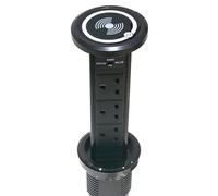 Leyton Lighting POW-6M-B Motorised Pop-up Socket Power Port, QI & USB Charger, Black