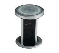 Leyton Lighting POW-6M Motorised Pop-up Socket Power Port, QI & USB Charger, Silver
