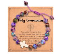 Leyung Cross Bracelet Gifts for Girls, Easter Basket Stuffers for Teens Baptism Confirmation First Communion Christian Jewelry Gifts for Teens Girls, 6 to 8 inches, Stone, no gemstone