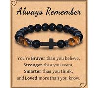 Leyung Cross Bracelet Gifts for Teen Boys Men, Easter Basket Stuffers Baptism Confirmation First Holy Communion Christmas Christian Gifts for Son Grandson Nephew Godson Brother, adjustable, Stone, no