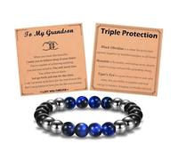 Leyung Triple Protection Bracelet Gifts for Son Brother Grandson Nephew, Birthday Graduation Christmas Easter Valentines Day Back to School Gifts for Teen Boys Men, Adjustable (6.3" to 10"), Stone, no