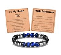 Leyung Triple Protection Bracelet Gifts for Son Brother Grandson Nephew, Birthday Graduation Christmas Easter Valentines Day Back to School Gifts for Teen Boys Men, 6.3" to 10 inches, Stone, no