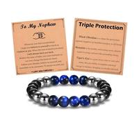 Leyung Triple Protection Bracelet Gifts for Son Brother Grandson Nephew, Birthday Graduation Christmas Easter Valentines Day Back to School Gifts for Teen Boys Men, 6.3" to 10", Stone, no gemstone