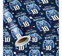 LeZakaa 10th Birthday Wrapping Paper Roll for Kids Boys, Level 10 Game Controller & Pixel Icons Blue Age10 Birthday Gift Wrap, Gamer Party Decorations, Mini Roll 17 in x 16.4 Ft