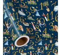 LeZakaa 12 Days of Christmas Wrapping Paper Roll, Holiday Countdown Nostalgic Seasonal Design, Gold Numbers Festive Illustrations, Mini Roll 17 Inches x 16.4 Feet