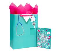 LeZakaa 13" Nurse Appreciation Gift Bag with Tissue Paper, Nurse Scrubs Stethoscope Design, Thank You Gift Bag for Nurses Appreciation Week, Hospital Staff, Graduation, 13" x 10" x 5", 1 Pcs