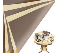 LeZakaa 20 Sheets Flower Wrapping Paper, Waterproof Reversible Floral Bouquet Paper, Coffee Brown Light Yellow Design for Valentines, Mothers Day, Party, Birthday, Wedding, Bridal Shower, Baby Shower