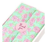 LeZakaa 60 Sheets Tissue Paper Bulk & 30 Pcs "Thank You" Sticker - Rose and Leaf Design for Mother's Day, Birthday, Wedding Shower (13.8 inch x 19.7 inch)