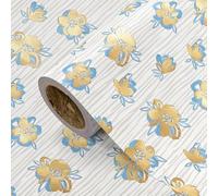 LeZakaa Artistic Floral Wrapping Paper Roll Mini Roll - Gold Foil Flower Design with Backside Gridlines for Birthday Wedding and Mother Gifts - 17 Inch x 9.8 Feet